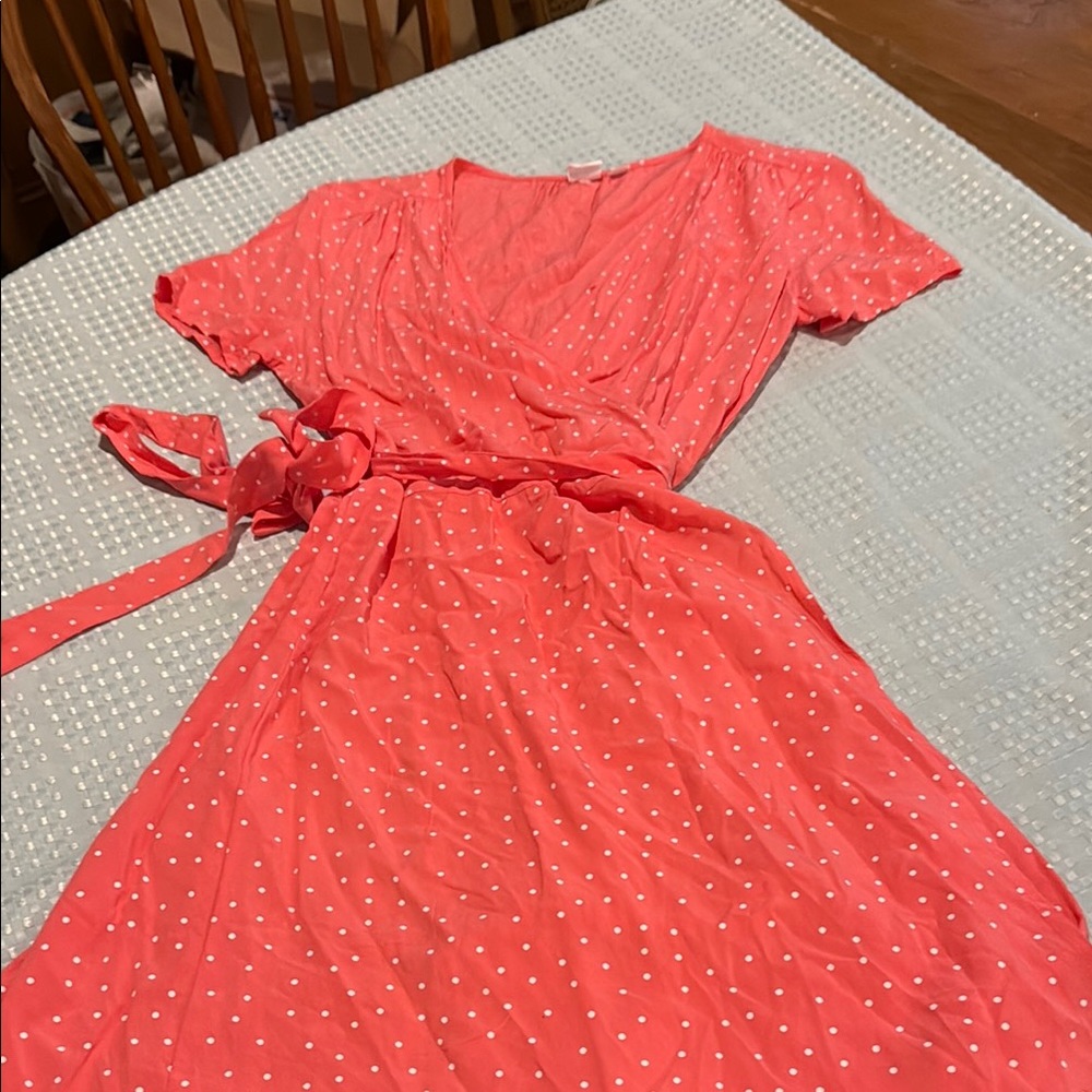 Gap Coral Polka Dot Wrap Dress